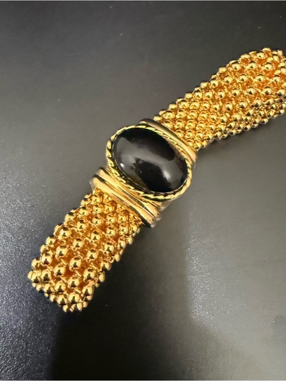 Vintage Elizabeth Taylor for AVON White Diamonds Gold Mesh Cabochon Bracelet - Picture 5 of 13